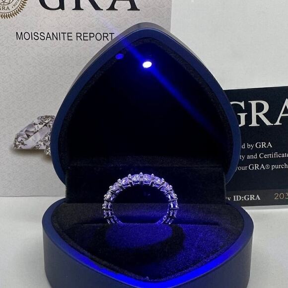 Moissanite Diamond Eternity Wedding Ring Anniversary Band Brilliant GRA Size 8 - Picture 7 of 11